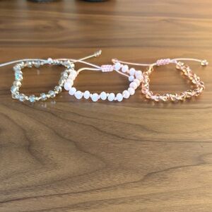 Elegant Beaded Bracelet Trio - Pink, Gold, Silver